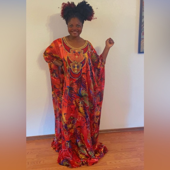 Women’s Maxi Kaftan Beads Dress - Picture 1 of 4